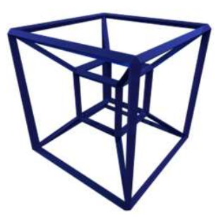 Tesseract (4D hypercube) assembled, in wireframe structure